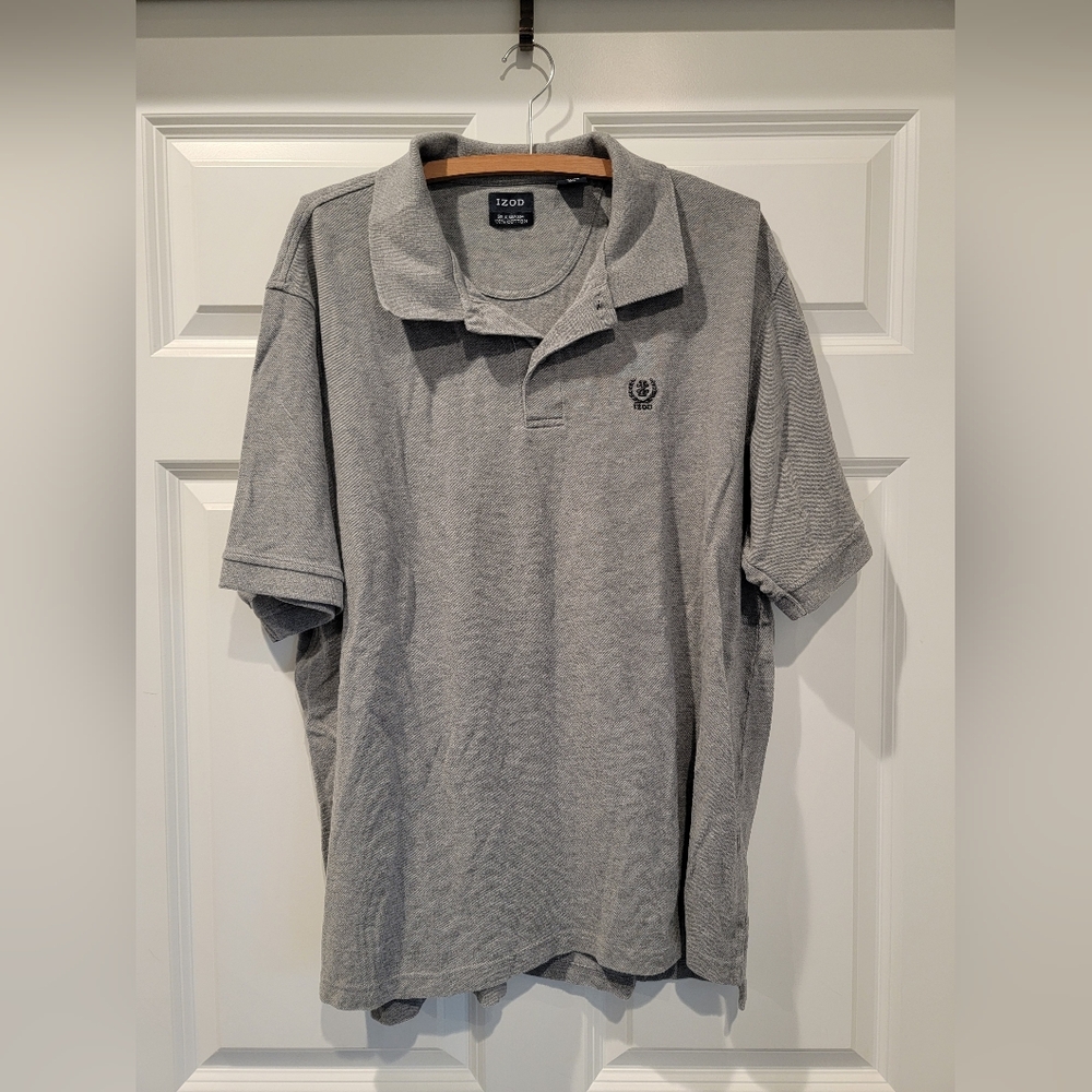 Izod Men's Polo T-Shirt Size 2X Gray Luxury Short Sleeve Collared